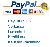 Bezahlen mit PayPal PLUS, Vorkasse, Lastschrift und auf Rechnung